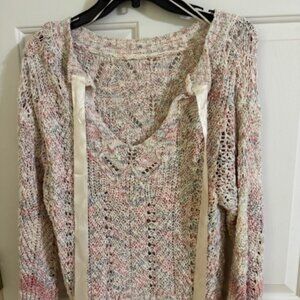 LC Lauren Conrad Donegal Sweater Pink Multi Speckled Knit Pullover Cottagecore
